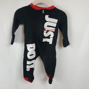 Nike Just Do It Boys Long Slv Footed Onesie Black Red White Sz 3M